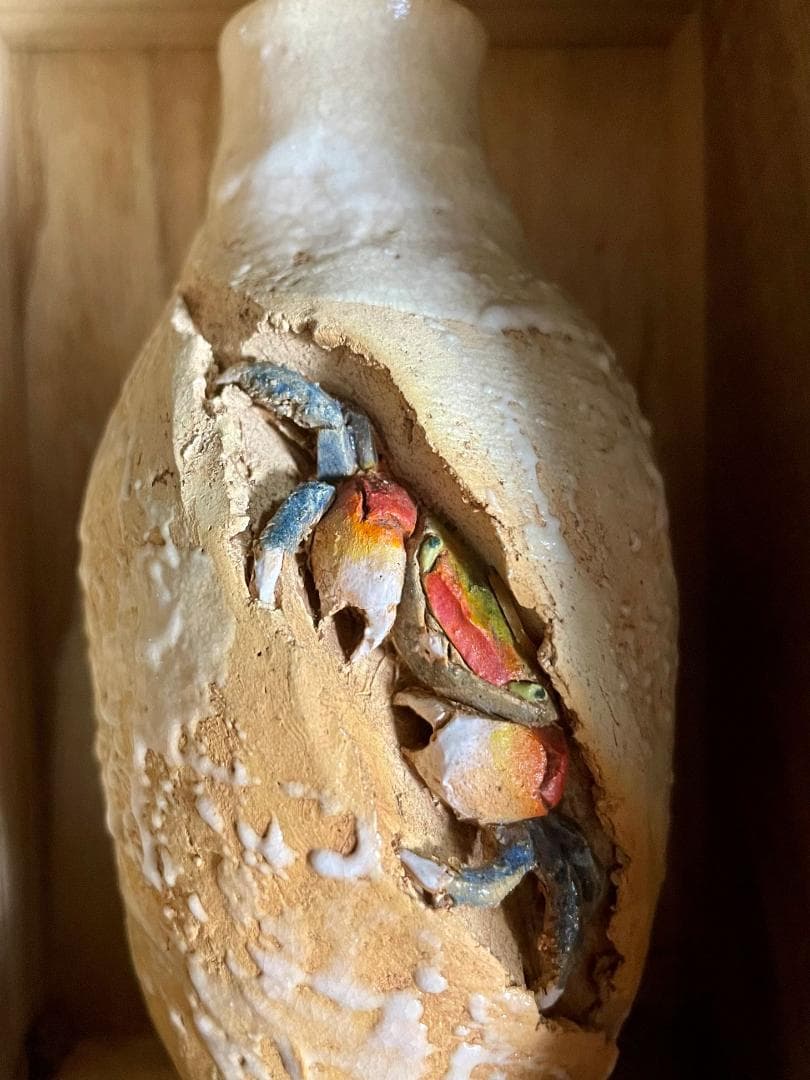 値下げ！【超年代お銚子、ぐい呑みセット】水月焼 初代作 蟹天神5点セット共箱付