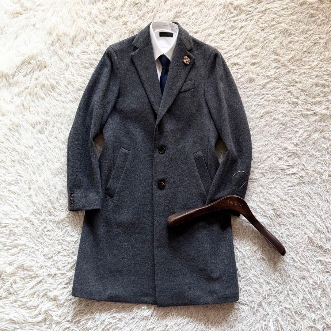 <極美品>LARDINI 新ロゴ ウール グレー チェスターコート サイズ46