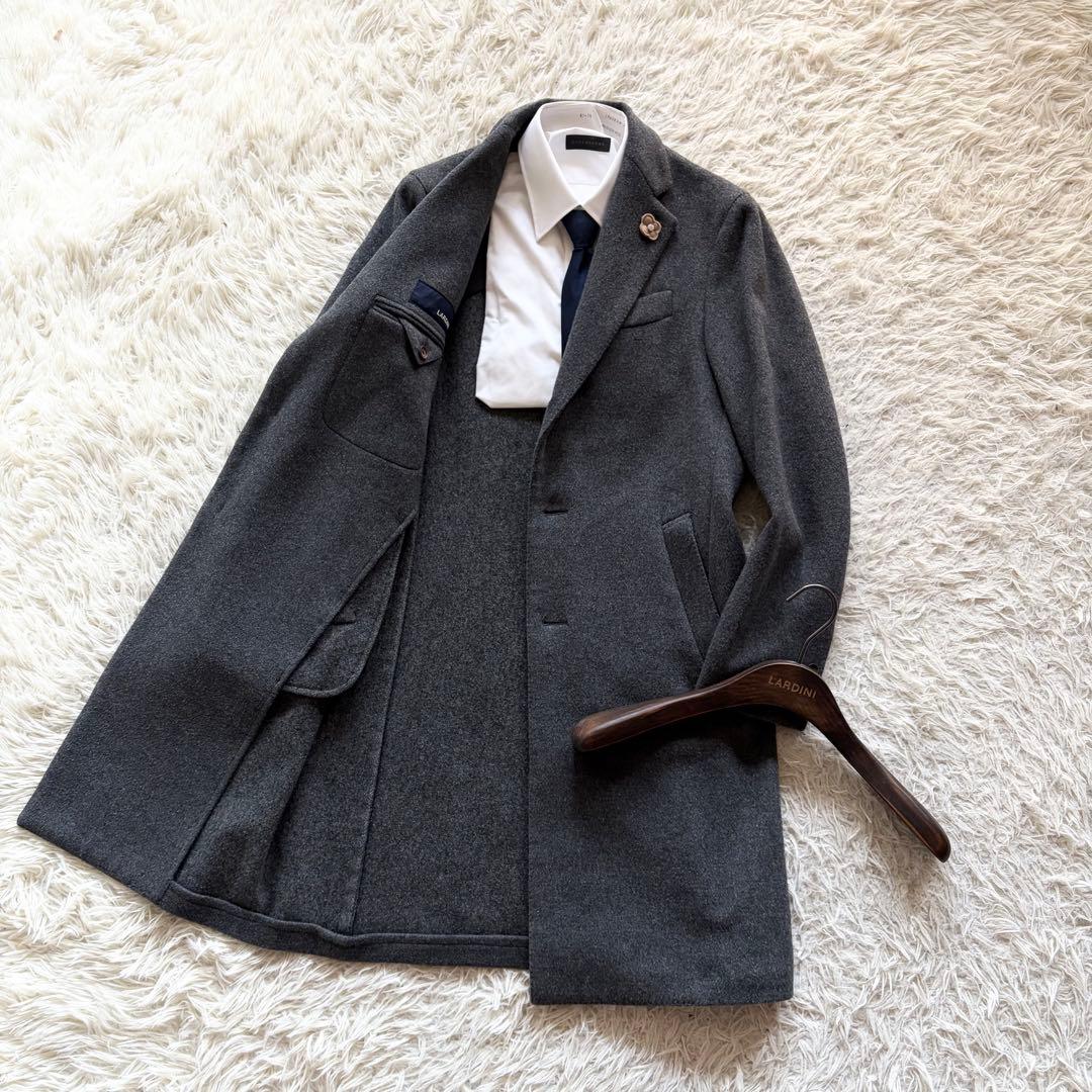 <極美品>LARDINI 新ロゴ ウール グレー チェスターコート サイズ46
