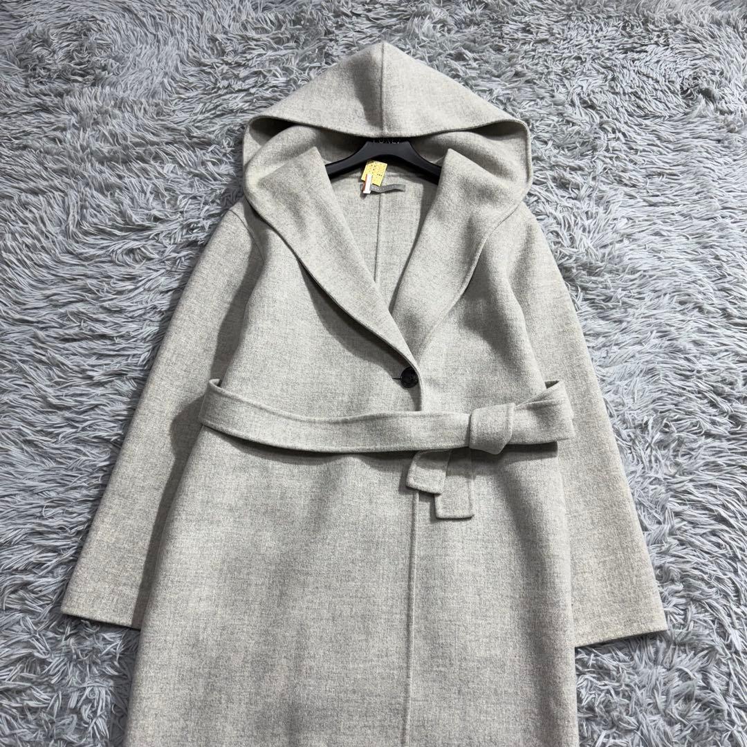 セオリー 定価8.7万 ORIANA ダブルフェイスフードコート ベルト グレー