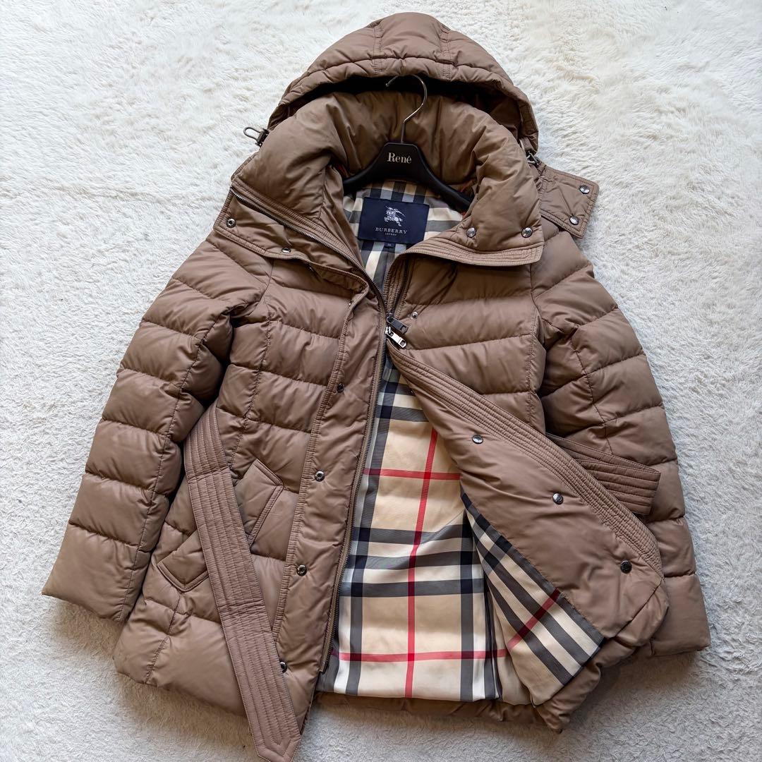 美品✨バーバリーロンドン ダウンコート メガノバチェック 腰ベルト ベージュ M