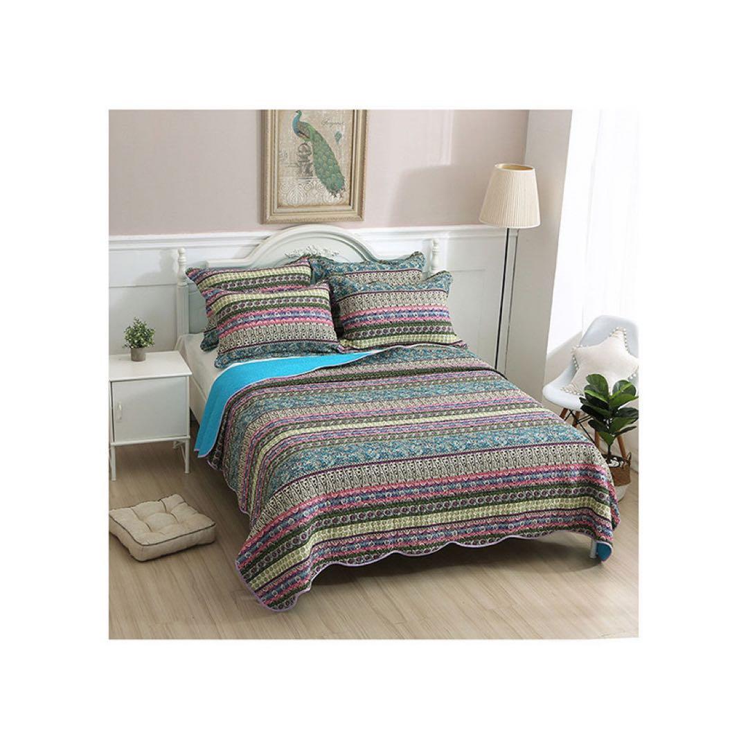 キルトベッドカバー3点セット綿マルチカバー キルティング 284