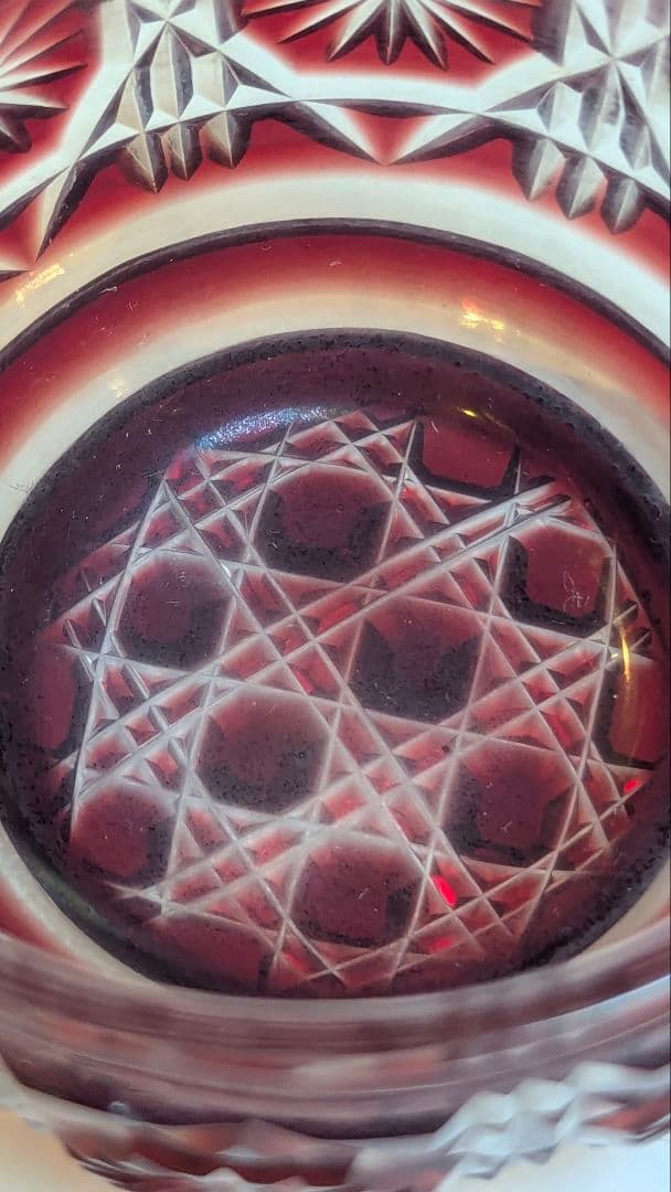 薩摩切子　猪口　八角籠目　刻印あり　ぐい呑み　島津　薩摩十字　訳あり