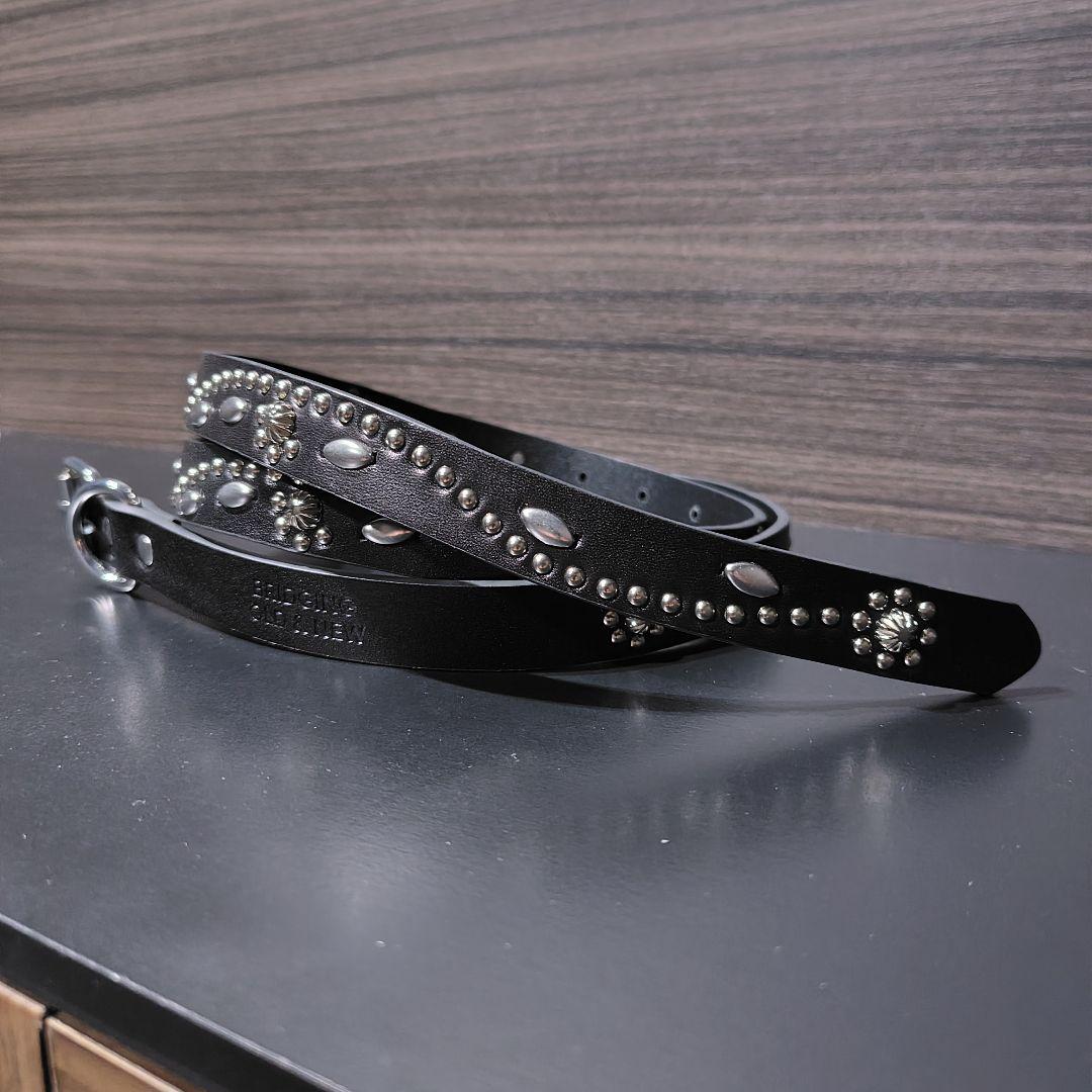 フラワー銀■本革レザーフルスタッズナローベルト☆アメカジ古着ヴィンテージキムタク