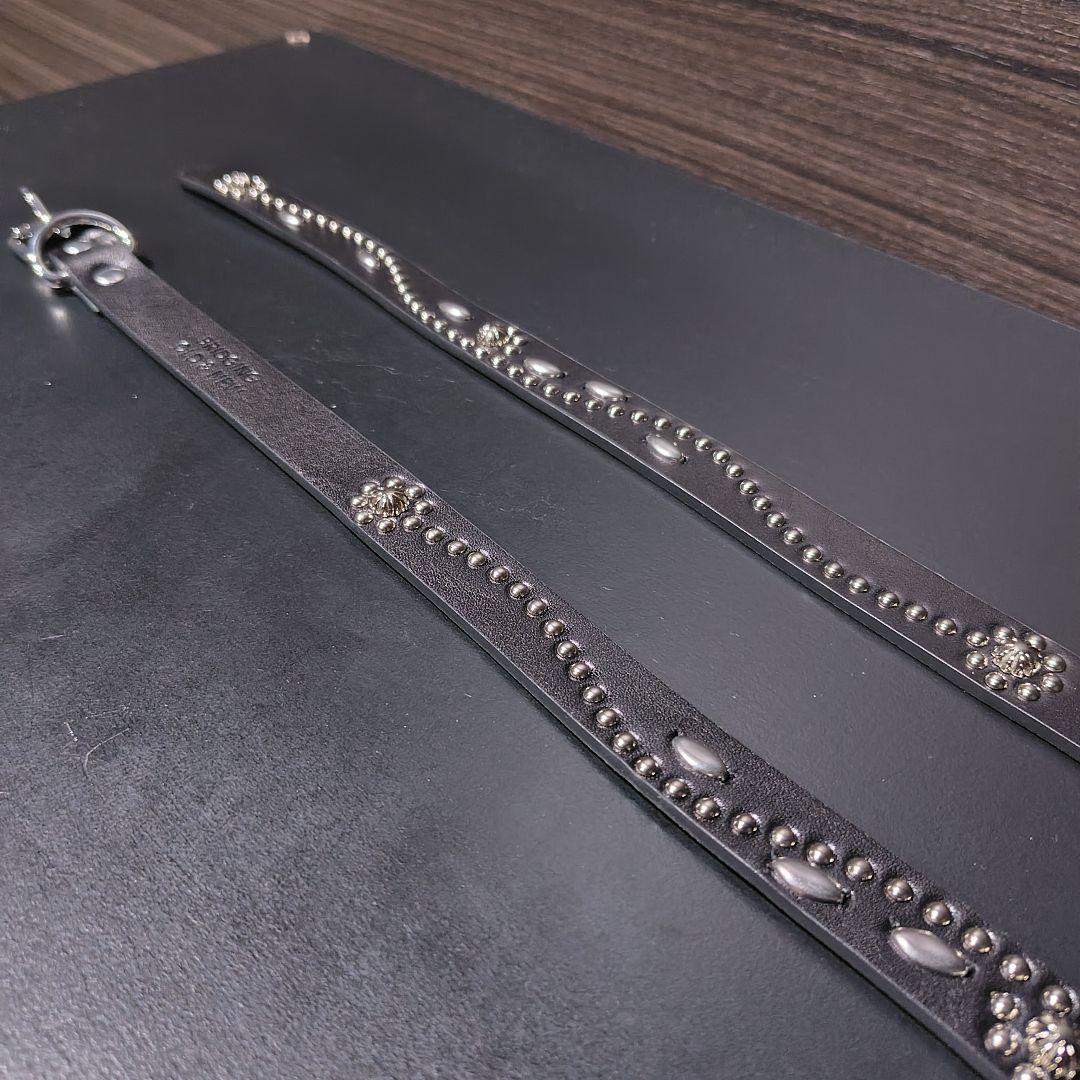 フラワー銀■本革レザーフルスタッズナローベルト☆アメカジ古着ヴィンテージキムタク