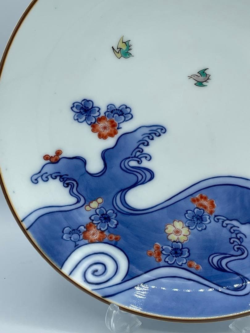 十三代 酒井田柿右衛門 染錦 波千鳥文 額皿 飾皿