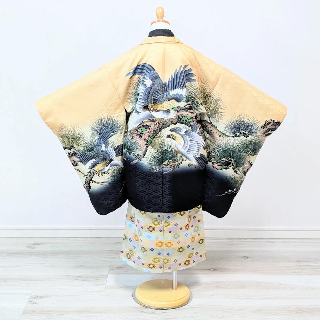 七五三 3歳 男の子 男児 着物 羽織 袴 セット クリーム 鷹 3B-11