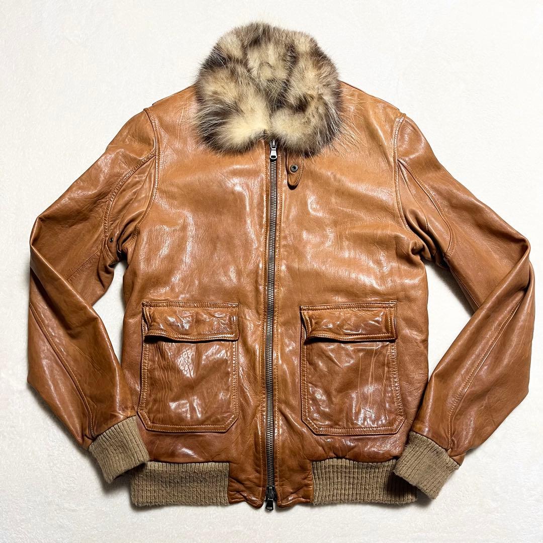 【希少】GIORGIO BRATO☆ライダース☆ファー付き☆羊革☆ブラウン☆48