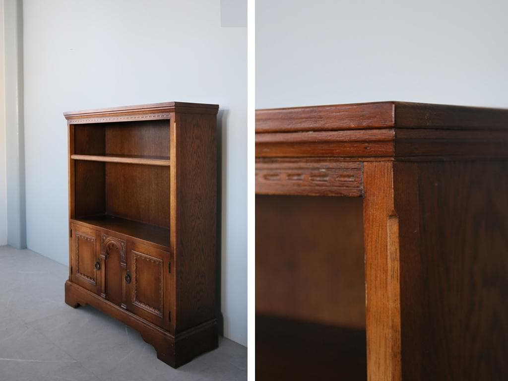 英国アンティーク木製ブックシェルフ/本棚/食器棚/飾り棚/収納ラック92-234