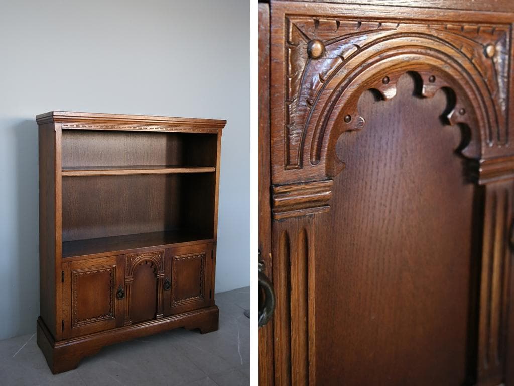 英国アンティーク木製ブックシェルフ/本棚/食器棚/飾り棚/収納ラック92-234