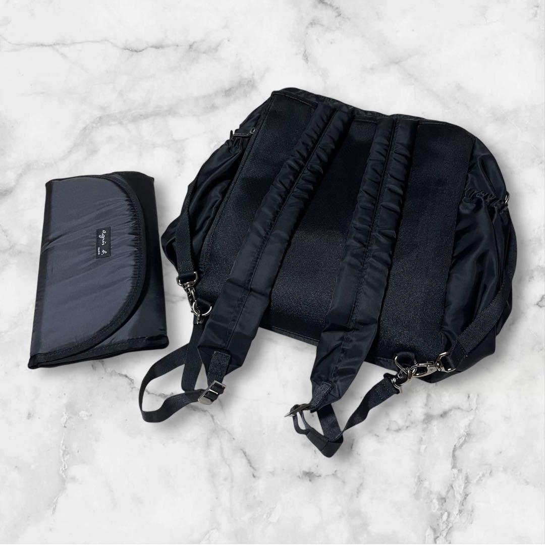 【極美品】agnès b. マザーズバッグ ブラック 2way