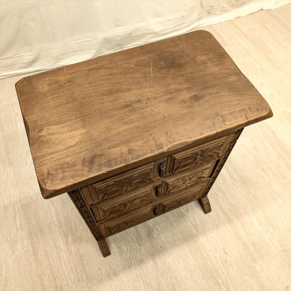 スペイン製　無垢　3段　サイドチェスト　タンス　箪笥　たんす　チェスト　ドロワー