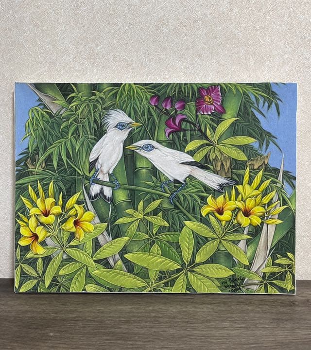 ウォールインテリア　アジアン　バリ絵画　ブンゴセカン　グリーン系【KA-6-2】