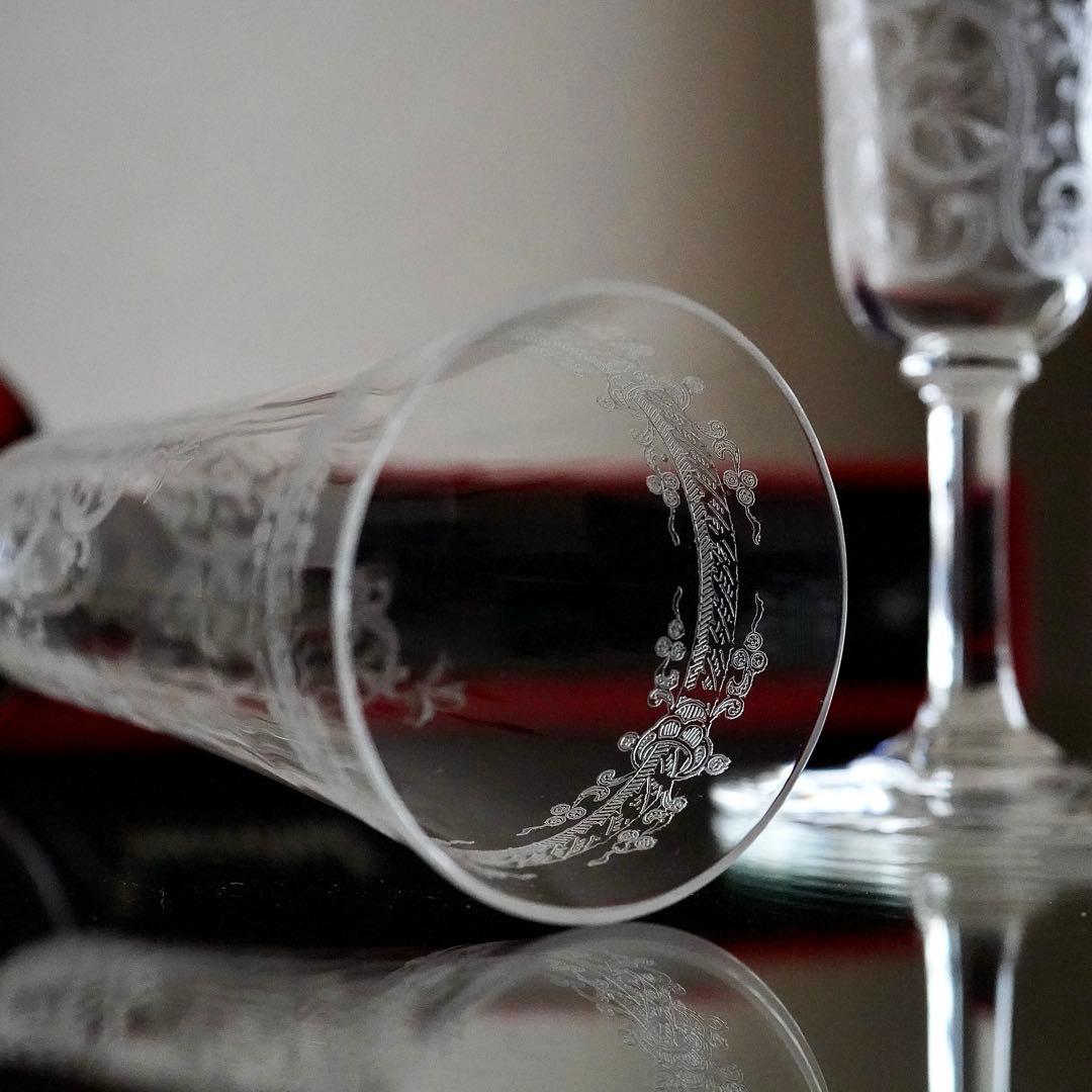 希少★オールド バカラ ラファイエット★シャンパンフルート グラス ペアB★美品