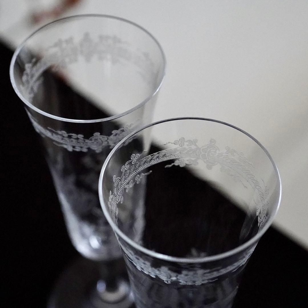 希少★オールド バカラ ラファイエット★シャンパンフルート グラス ペアB★美品