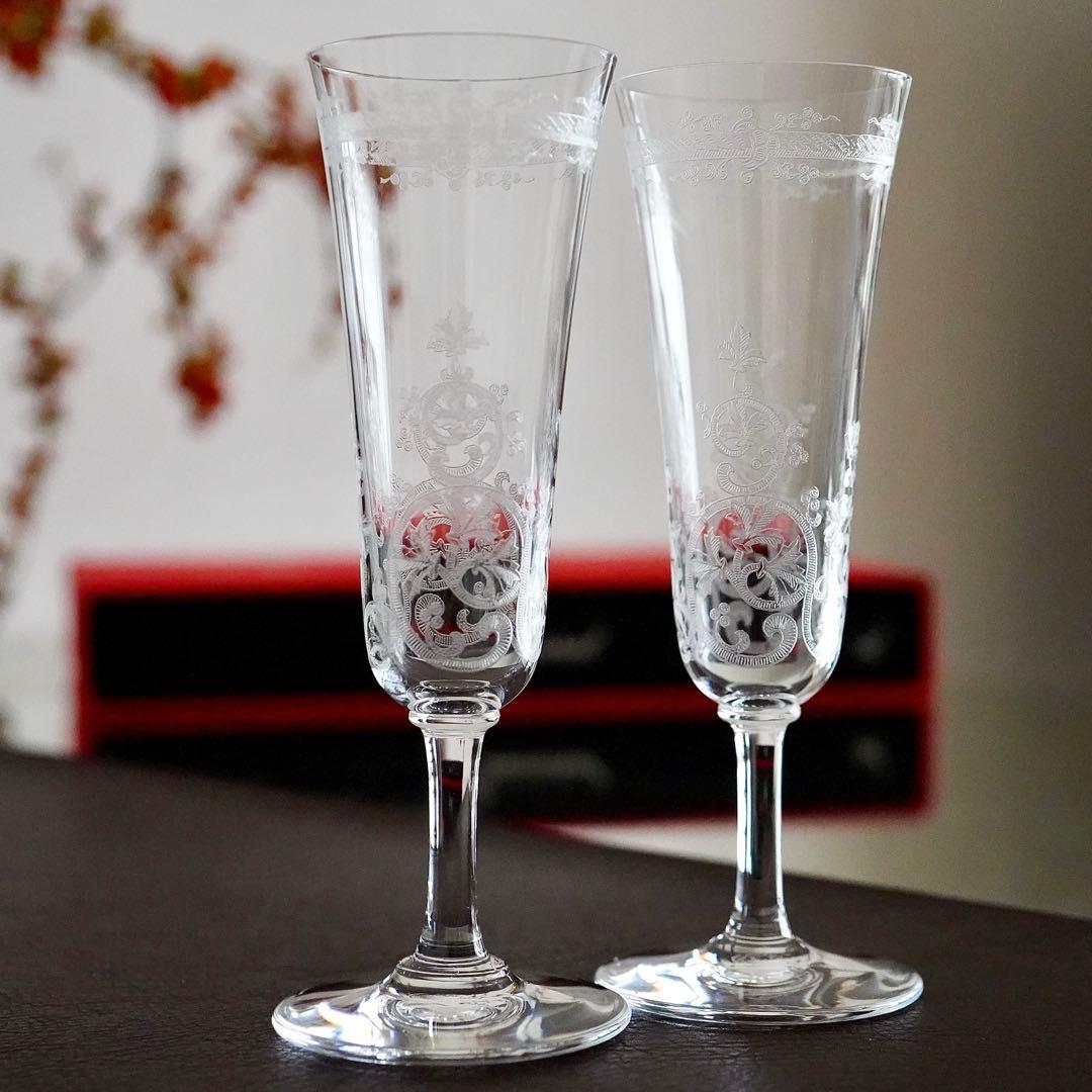 希少★オールド バカラ ラファイエット★シャンパンフルート グラス ペアB★美品