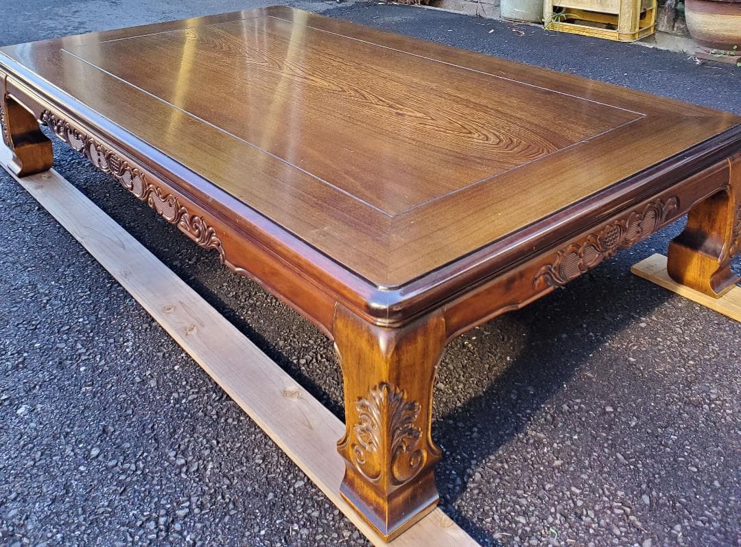 引き取り限定★重厚感のある彫刻脚★大型座卓★テーブル★古民家★木製★和風