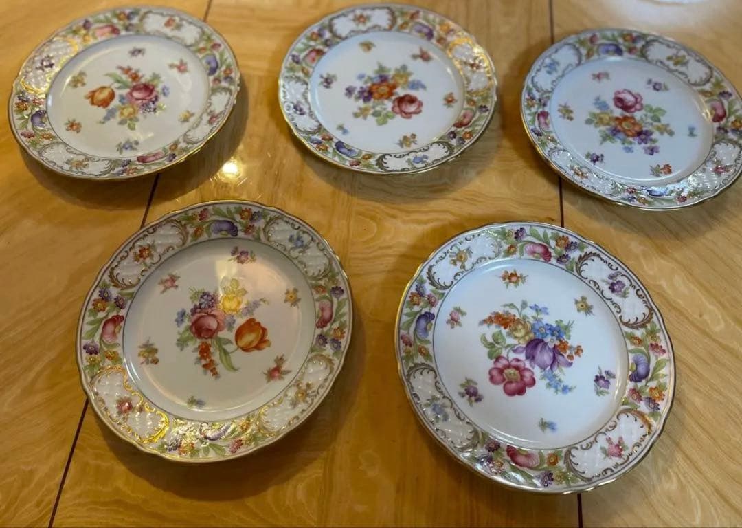 ドレスデンフラワー シューマンババリア ケーキ皿5枚セット