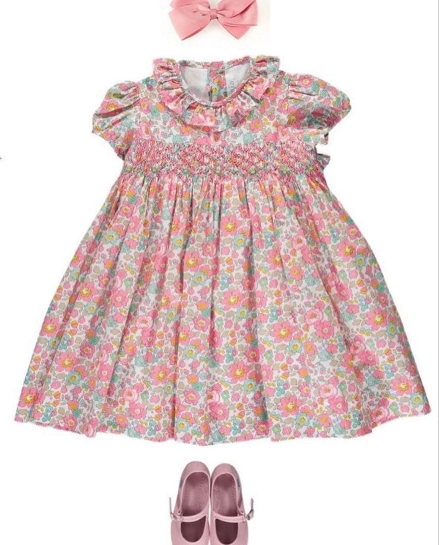 アマイアキッズ　Amaia kids リバティ　ワンピース　パフスリーブ　ピンク