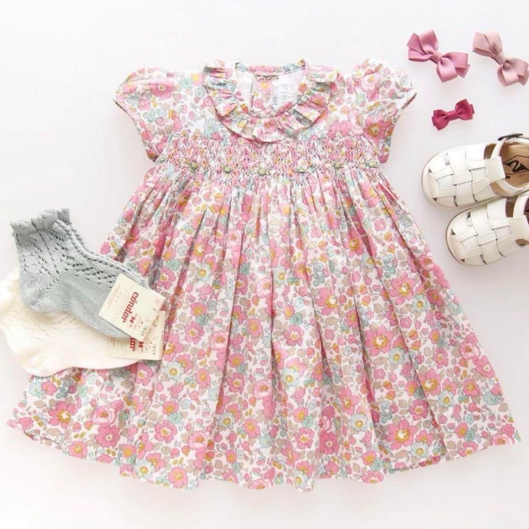 アマイアキッズ　Amaia kids リバティ　ワンピース　パフスリーブ　ピンク