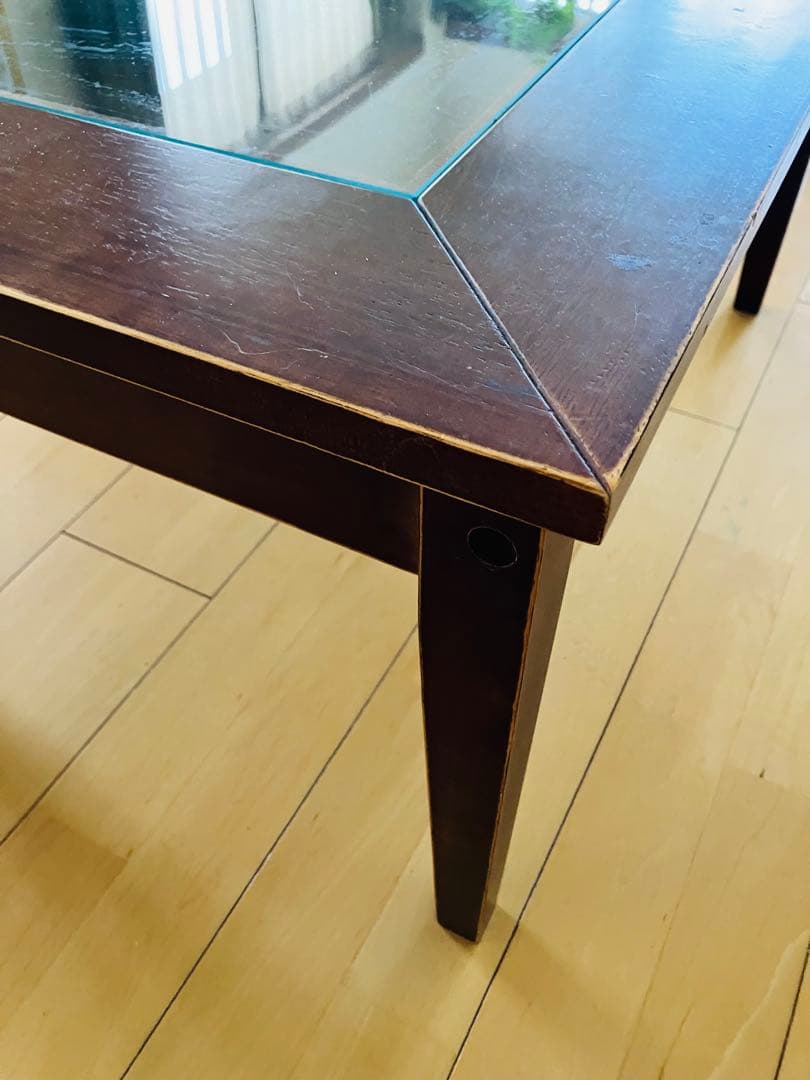 木製引き出し付き座卓 ガラス天板 約90cm x 60cm