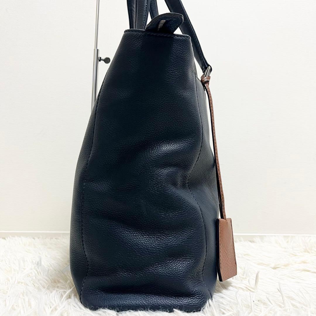 美品✨フジタカ トートバッグ レザー シボ 濃紺 日本製 肩がけ A4 大容量