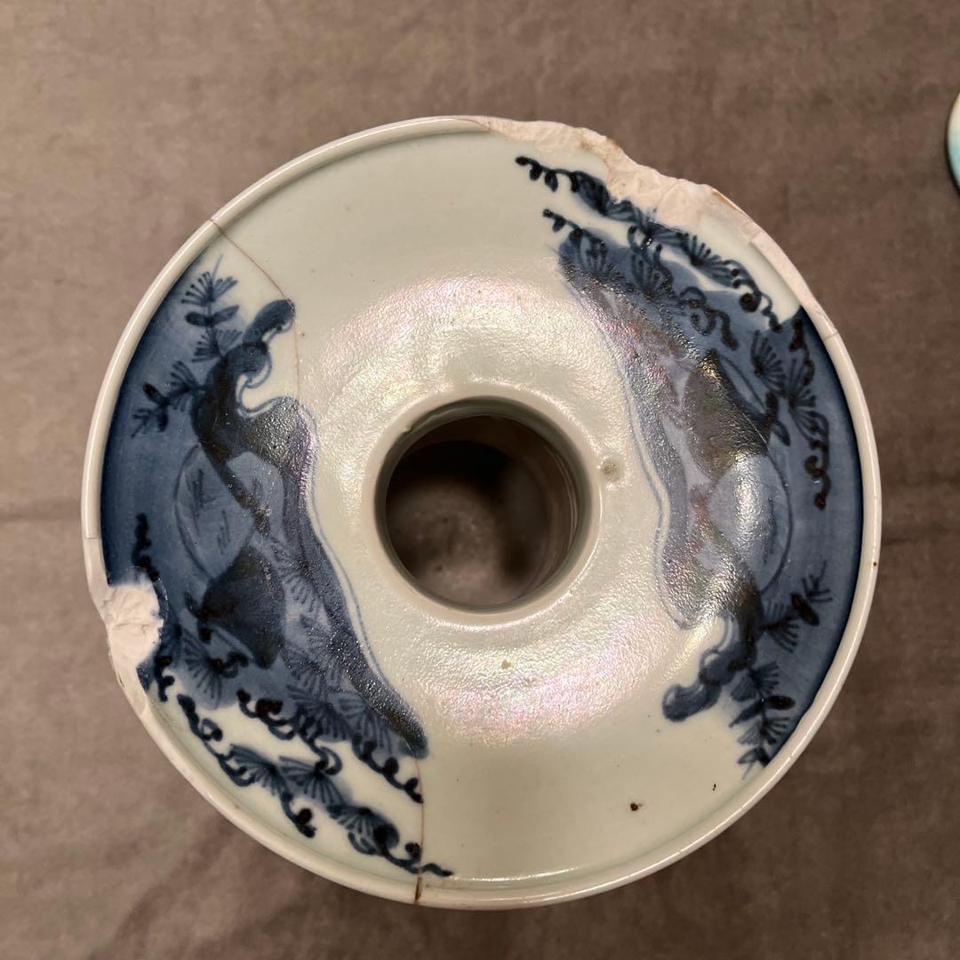 ビンテージ五ツメの青龍絵柄の陶器花瓶