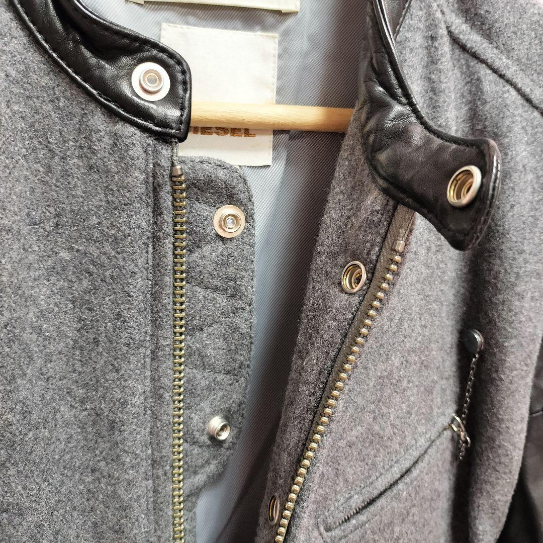 DIESEL シングルライダース ジャケット S　ウール 切替 スタジャン 牛革