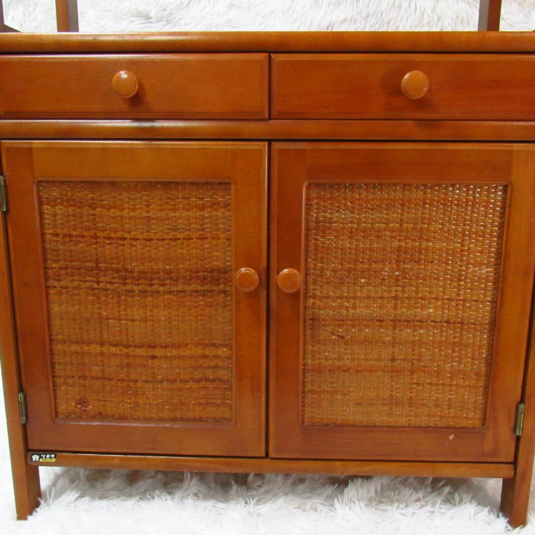 カリモク家具 ラタン キャビネット 電話代 棚 昭和レトロ オールドカリモク