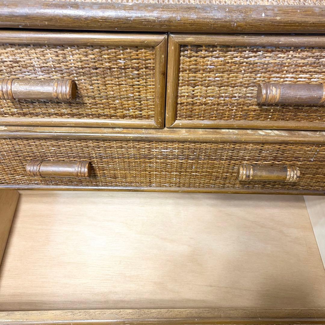 昭和レトロ ラタン サイドボード 電話台 古家具 4段引き出し箪笥