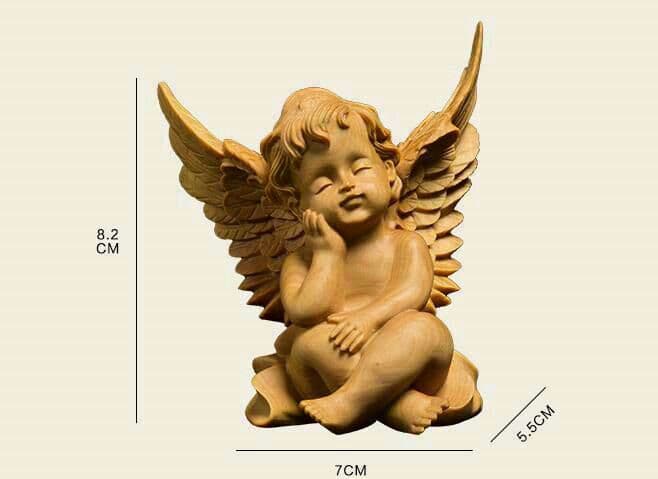 職人手作り ツゲの木彫り天然木  天使  ?インテリア 工芸品