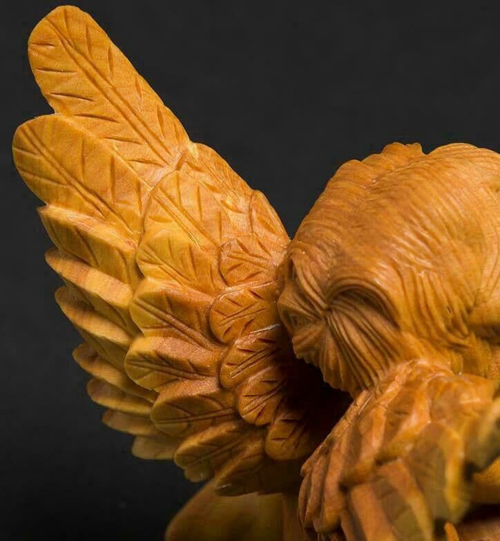 職人手作り ツゲの木彫り天然木  天使  ?インテリア 工芸品
