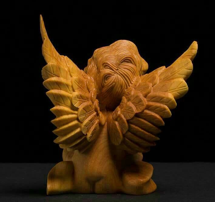 職人手作り ツゲの木彫り天然木  天使  ?インテリア 工芸品