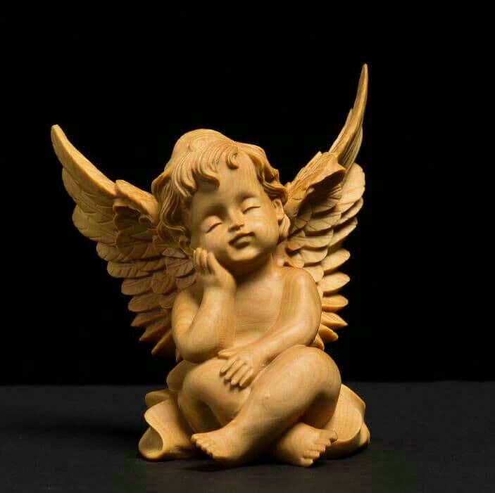 職人手作り ツゲの木彫り天然木  天使  ?インテリア 工芸品