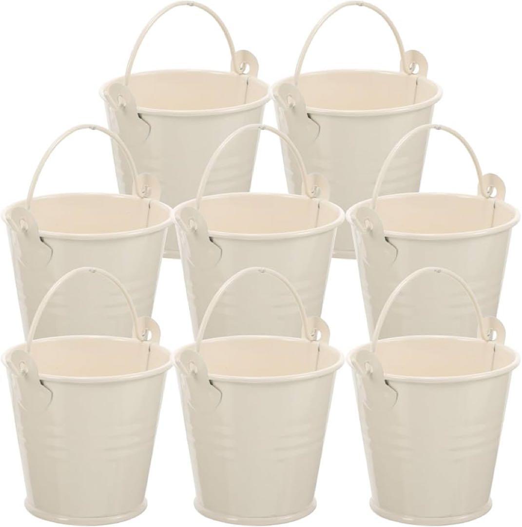 ブリキバケツ　取っ手付き　花　植木鉢　家庭用　園芸　8個　白　おしゃれ
