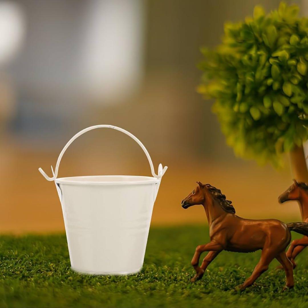 ブリキバケツ　取っ手付き　花　植木鉢　家庭用　園芸　8個　白　おしゃれ