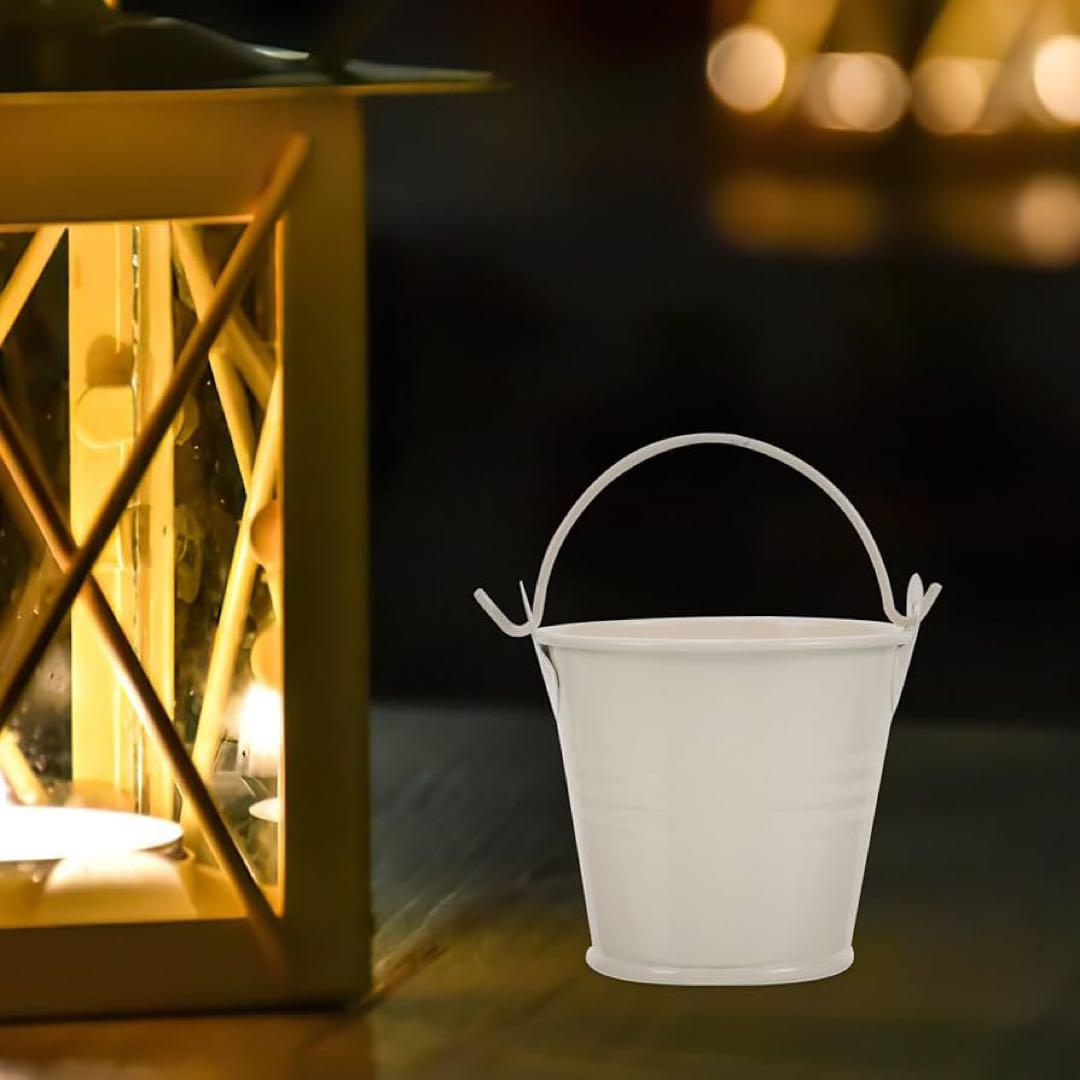 ブリキバケツ　取っ手付き　花　植木鉢　家庭用　園芸　8個　白　おしゃれ