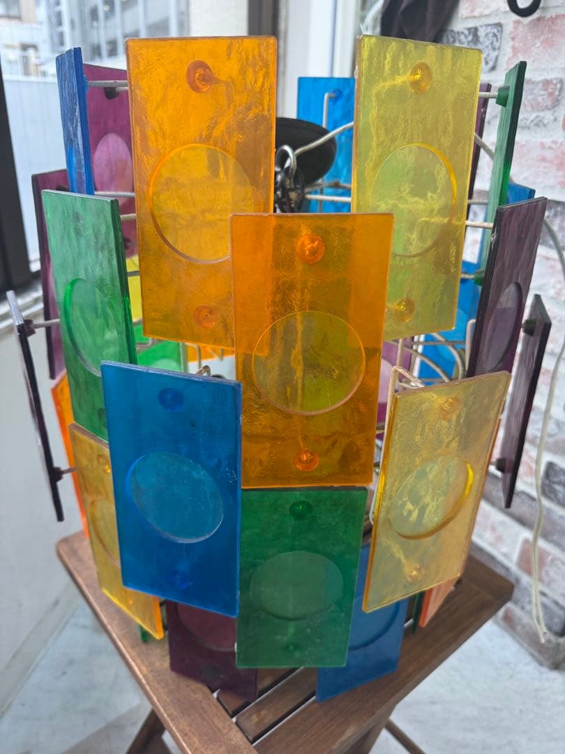 昭和レトロペンダントライト カラフルガラス 天井照明 店舗什器 高さ約45cm