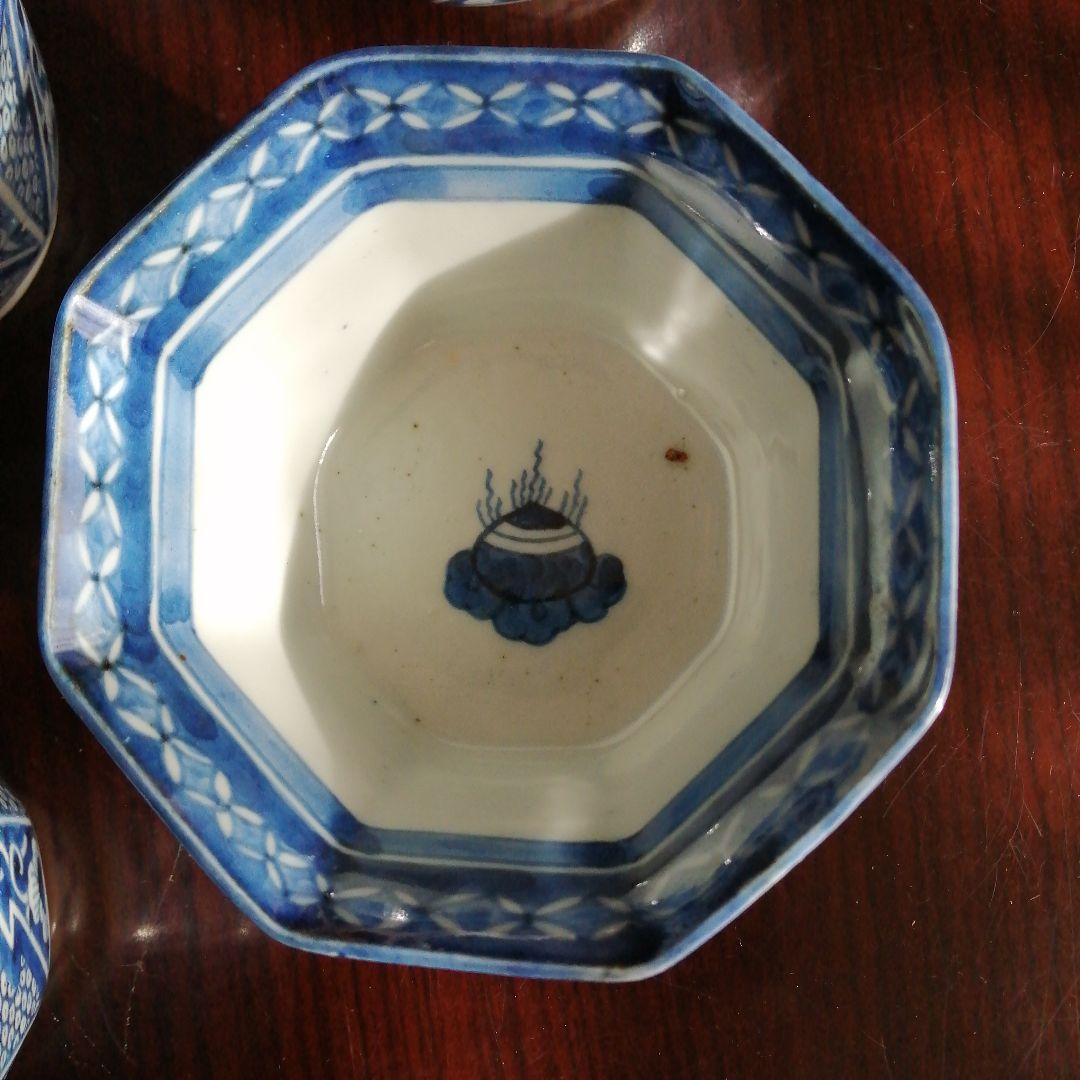 古伊万里　染付八角向付　5客　11cm　江戸後期