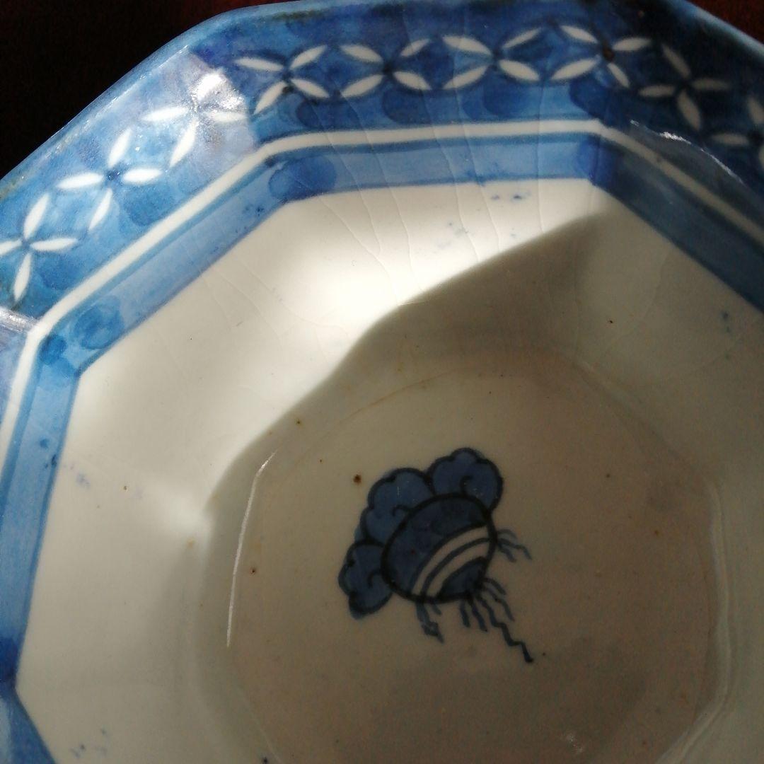 古伊万里　染付八角向付　5客　11cm　江戸後期