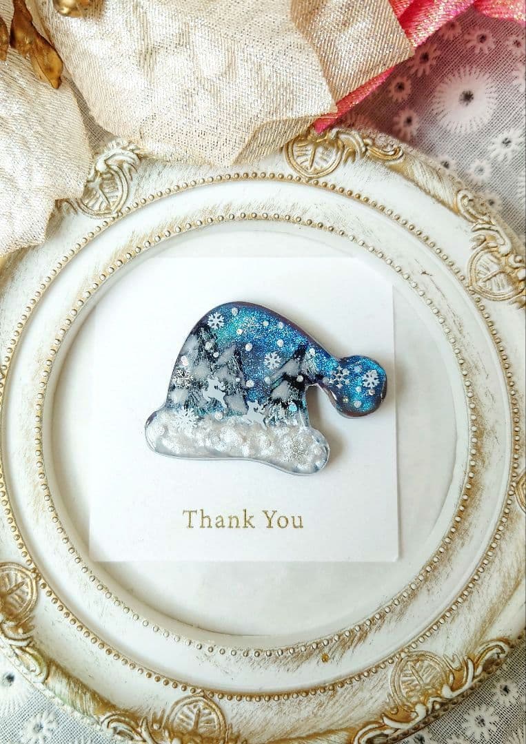 レジン　猫　 サンタ帽　ヘアゴム　ブローチ　ポニーフック　No.347