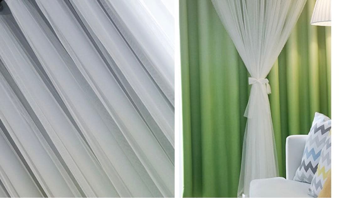 2枚入り カーテン 両開き セット グラデーションレース付ふわふわ一体型カーテン