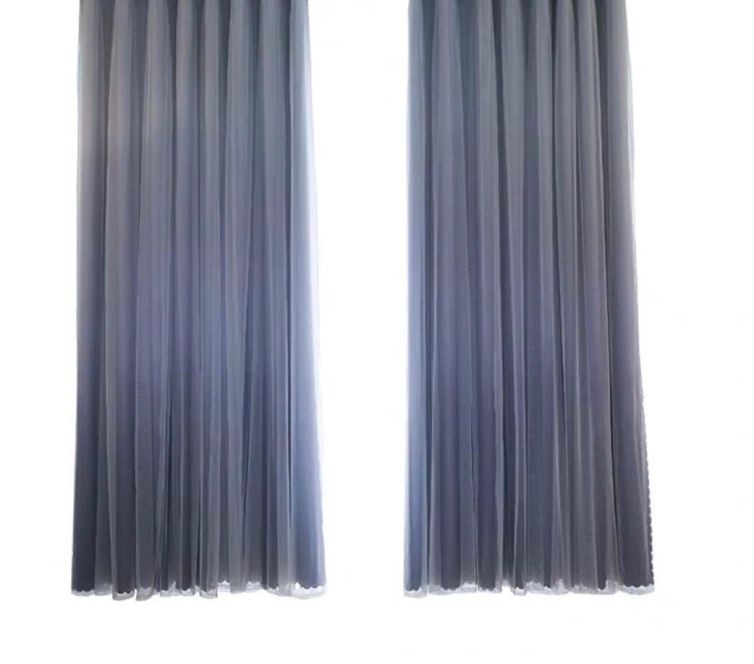 2枚入り カーテン 両開き セット グラデーションレース付ふわふわ一体型カーテン