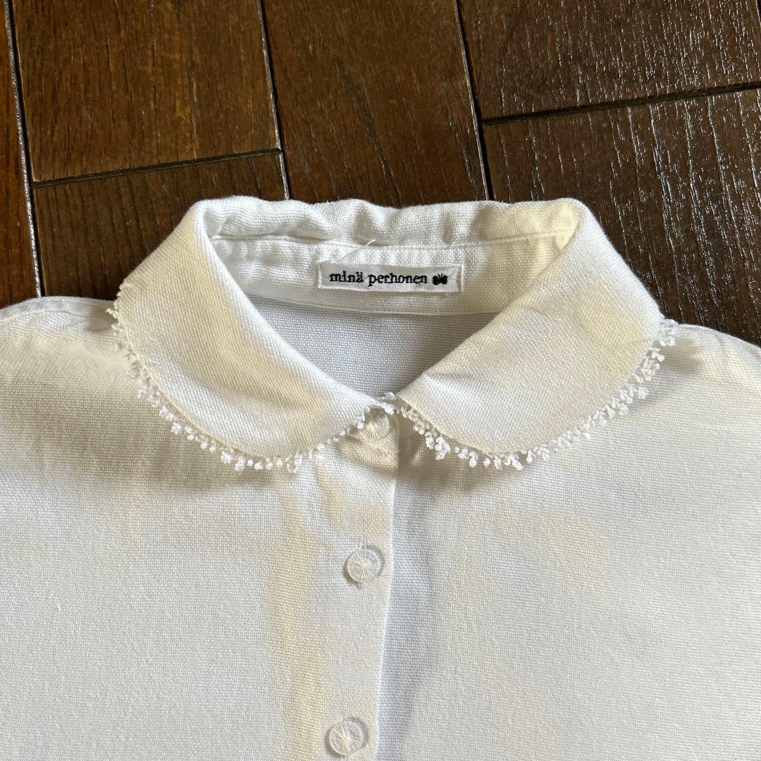 ミナペルホネン　丸襟ブラウス　フレンチスリーブブラウス　ミナペルホネンブラウス