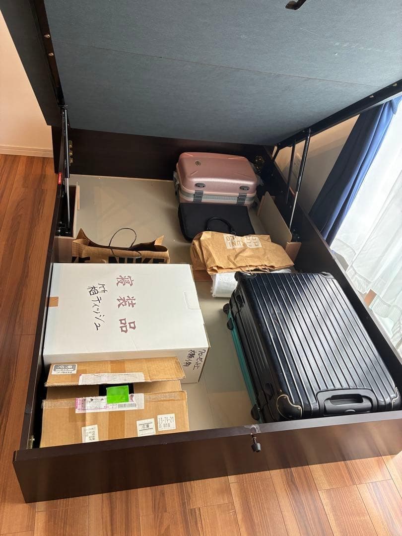 ニトリ　ダブルベッド　跳ね上げ式　ブラウン　マットレスなし