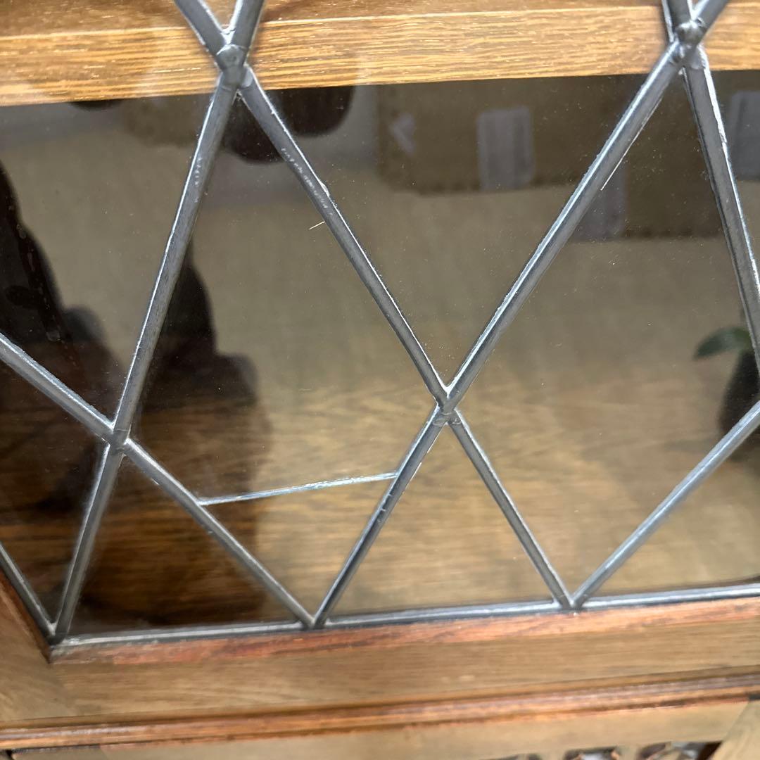 イギリスアンティーク　オーク材 ダイヤモンド型ガラス扉収納　キャビネット