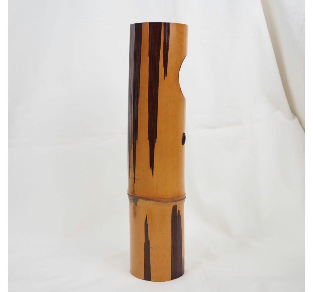 送料無料　音羽山六 珎竹林造　蛍嵌入竹圓窓花入 時代茶道具　★珍品茶道具★