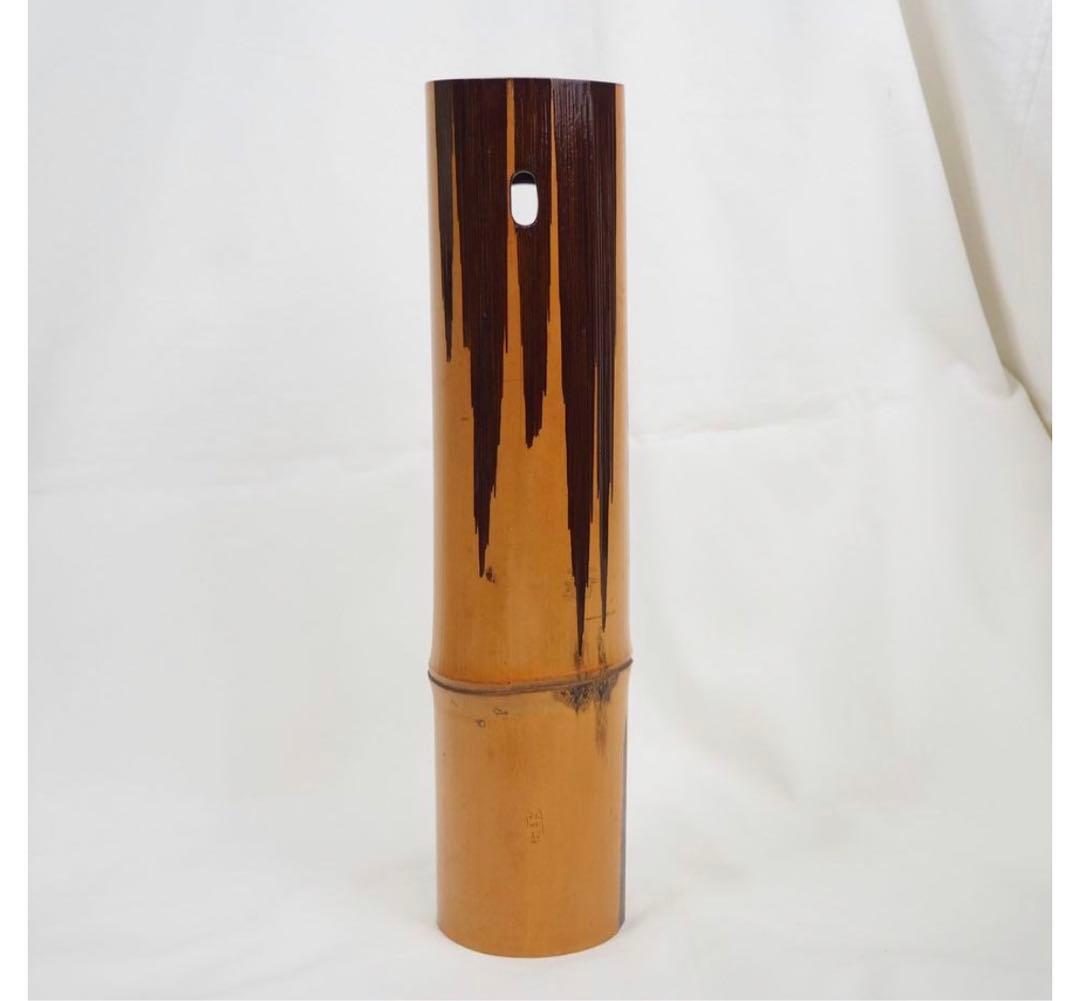 送料無料　音羽山六 珎竹林造　蛍嵌入竹圓窓花入 時代茶道具　★珍品茶道具★