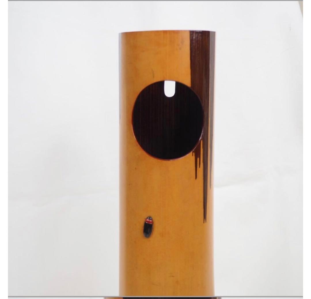 送料無料　音羽山六 珎竹林造　蛍嵌入竹圓窓花入 時代茶道具　★珍品茶道具★