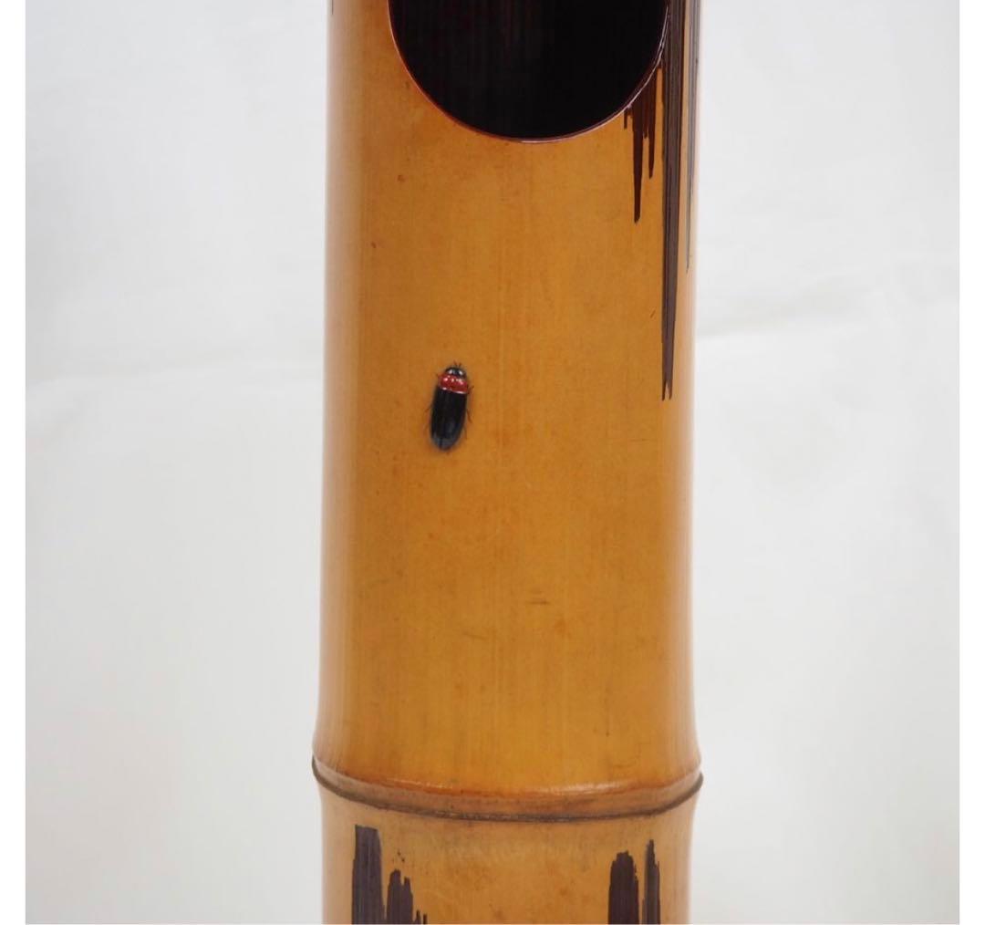 送料無料　音羽山六 珎竹林造　蛍嵌入竹圓窓花入 時代茶道具　★珍品茶道具★